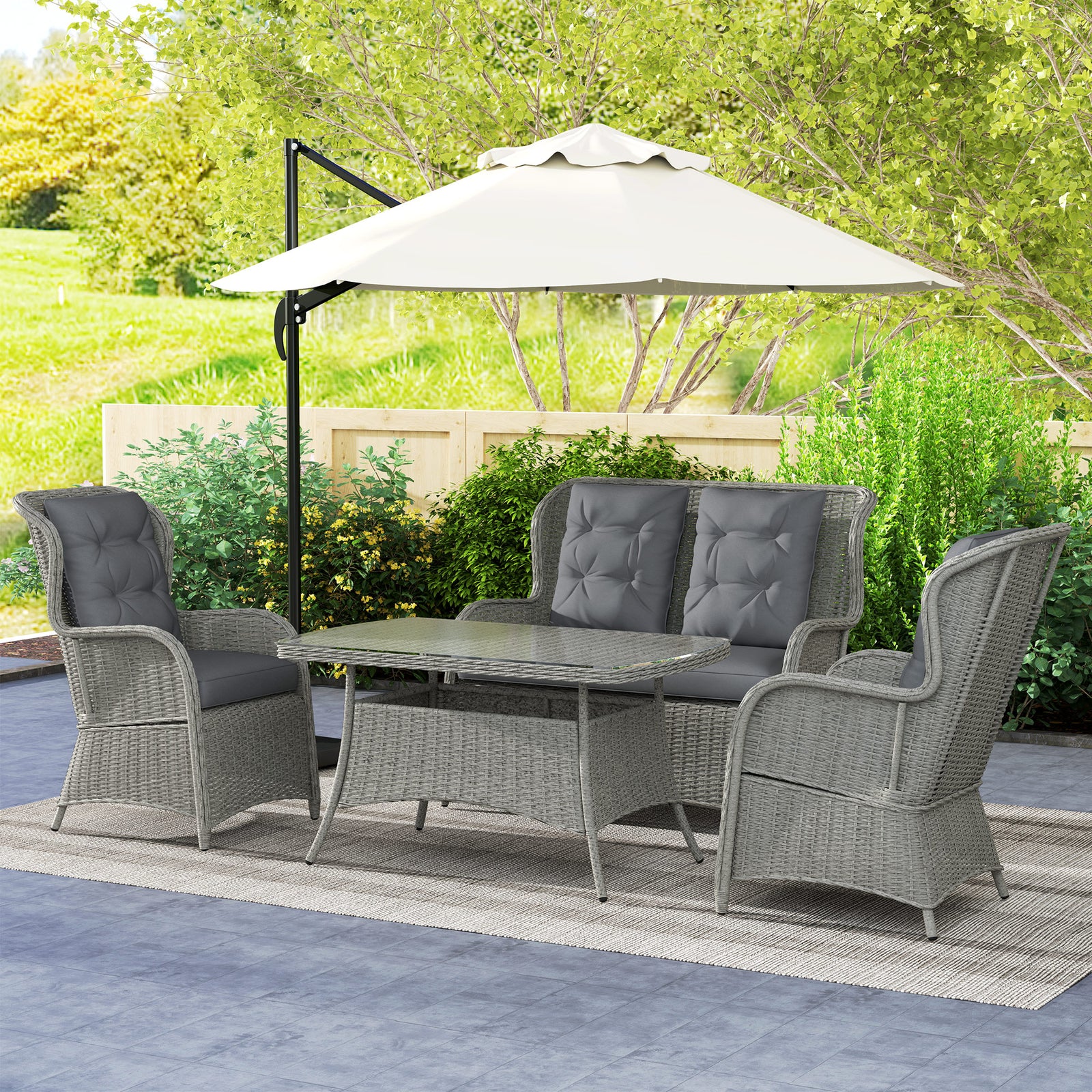 4 Pcs Outdoor Rattan Sofa Set, Wicker Sectional Sofa Set