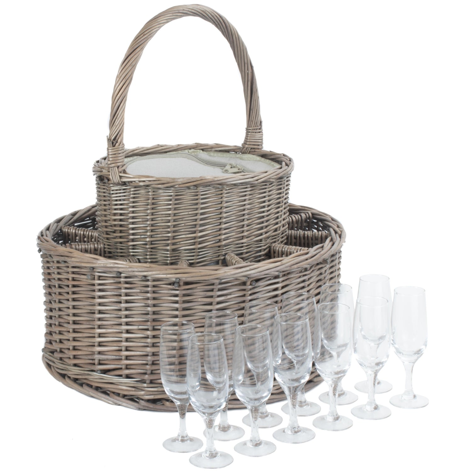 Chilled Drinks Picnic Wicker Basket With 12 Glasses