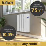 Electric Panel Heater Oil Filled Radiator Day Timer Wall Mounted Low Energy Retention Digital Thermostat Convector | 600w | White