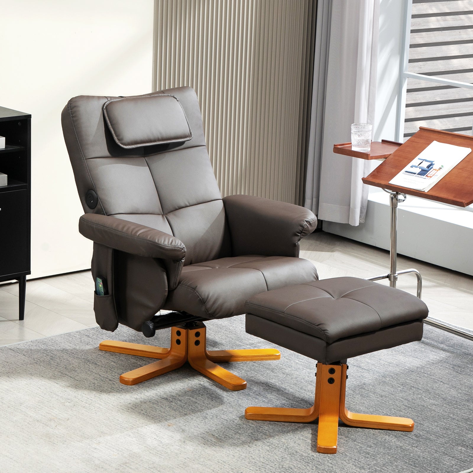 Massage Recliner Chair With Footstool And Hidden Storage | One Size | Brown