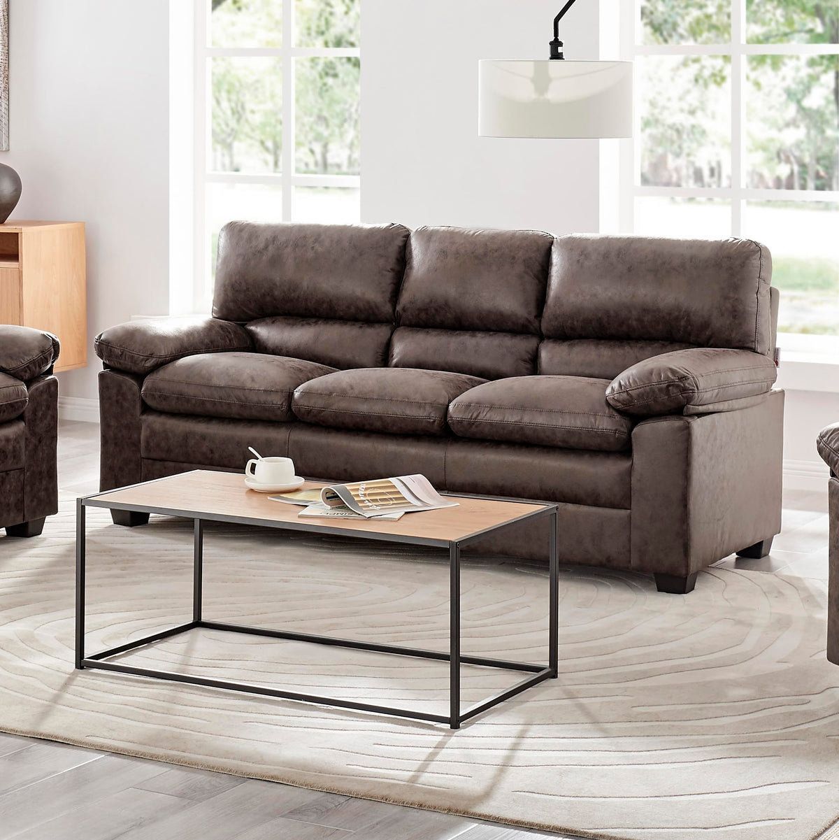 Oxford Faux Leather Sofa 3 Seater | Chocolate
