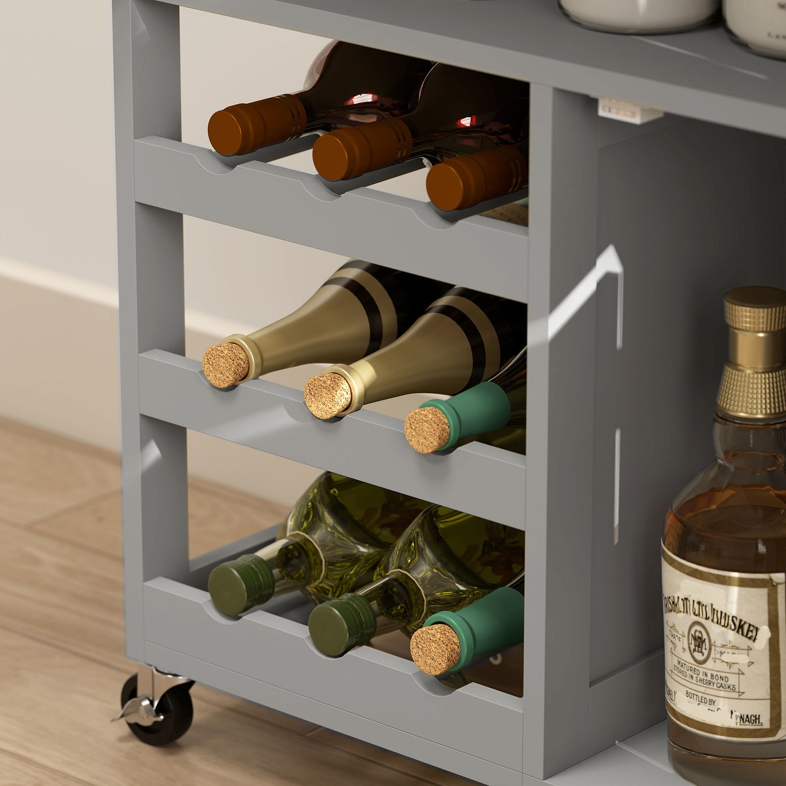 Rolling Kitchen Island Trolley Storage Cart W/ Rubberwood Top, Grey