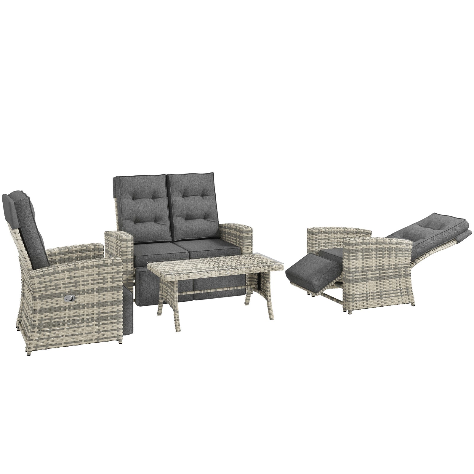 4 Piece Rattan Garden Furniture Set With Sofa, Glass Table | Light Slate Gray