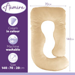 J Shaped Pregnancy Pillow, 140x70x20cm Shredded Memory Foam Full Body Maternity Cushion For Sleeping | J Shape | Cream
