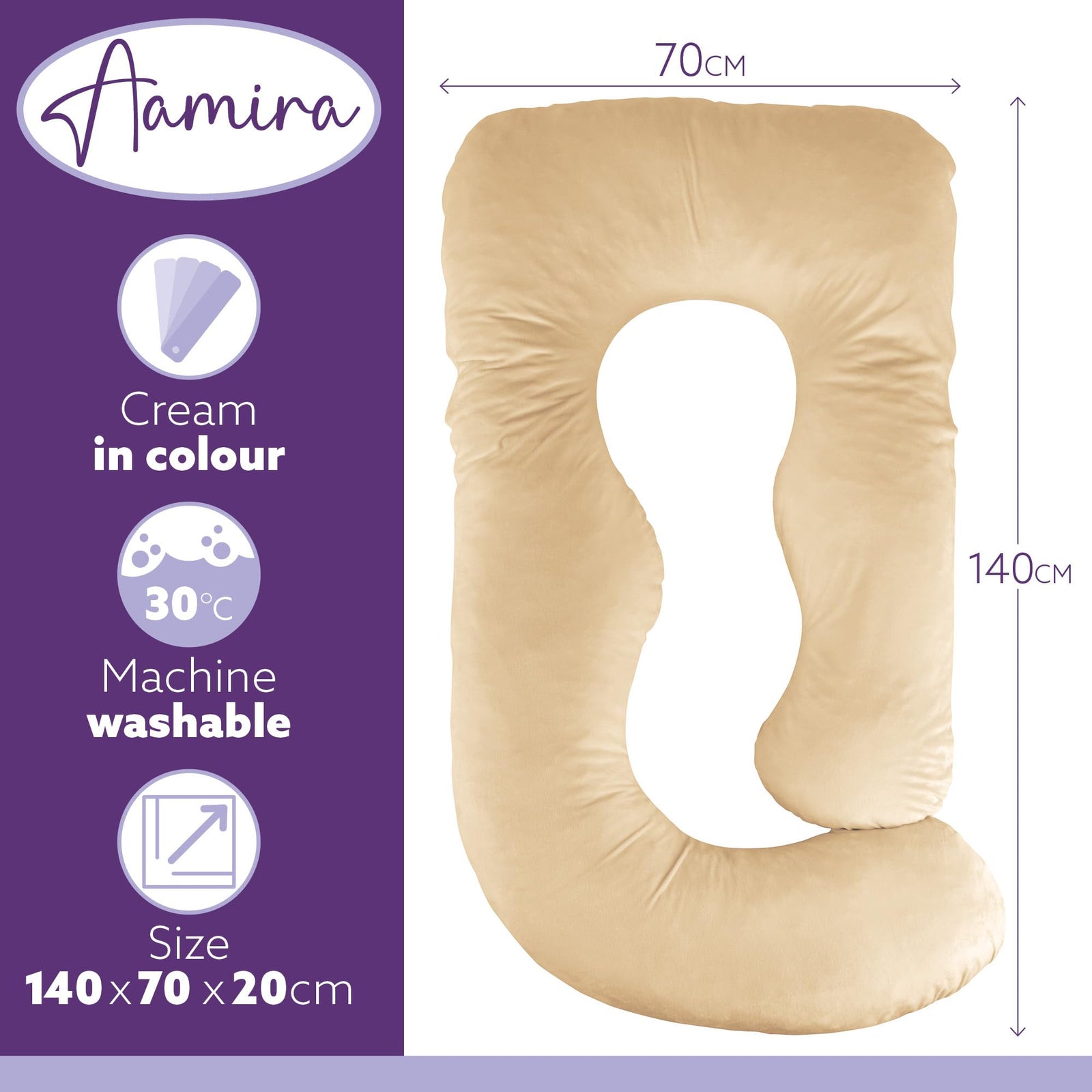 J Shaped Pregnancy Pillow, 140x70x20cm Shredded Memory Foam Full Body Maternity Cushion For Sleeping | J Shape | Cream