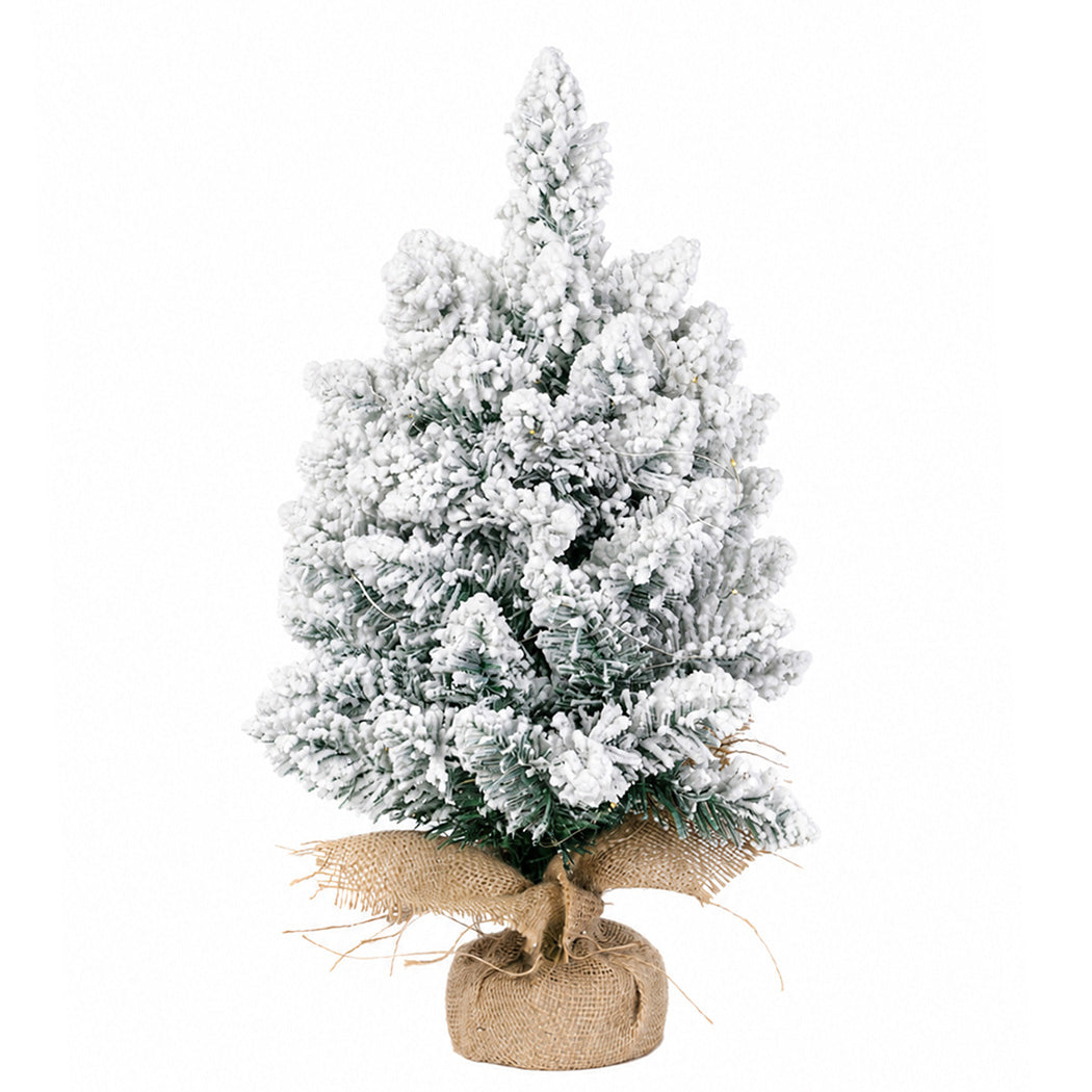 Santaco Christmas Tree Mini 49cm Snow Flocked PVC LED Tabletop Desk Xmas White