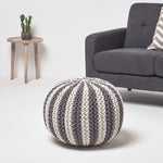 Knitted Pouffe Striped Footstool | 50cm x 35cm | Grey