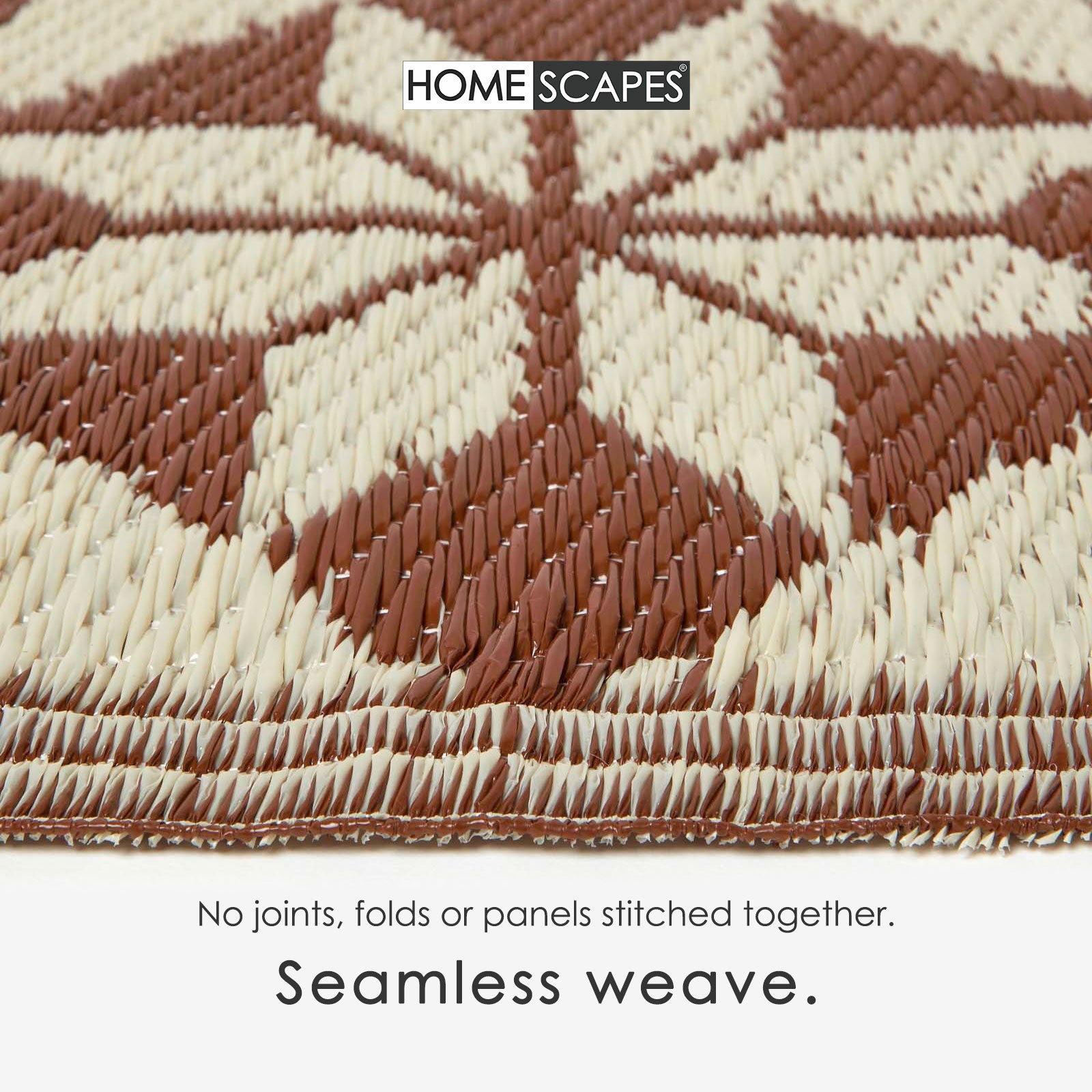 Luxury Outdoor Rug Waterproof Reversible For Garden Patio, Brown Tile Mosaic