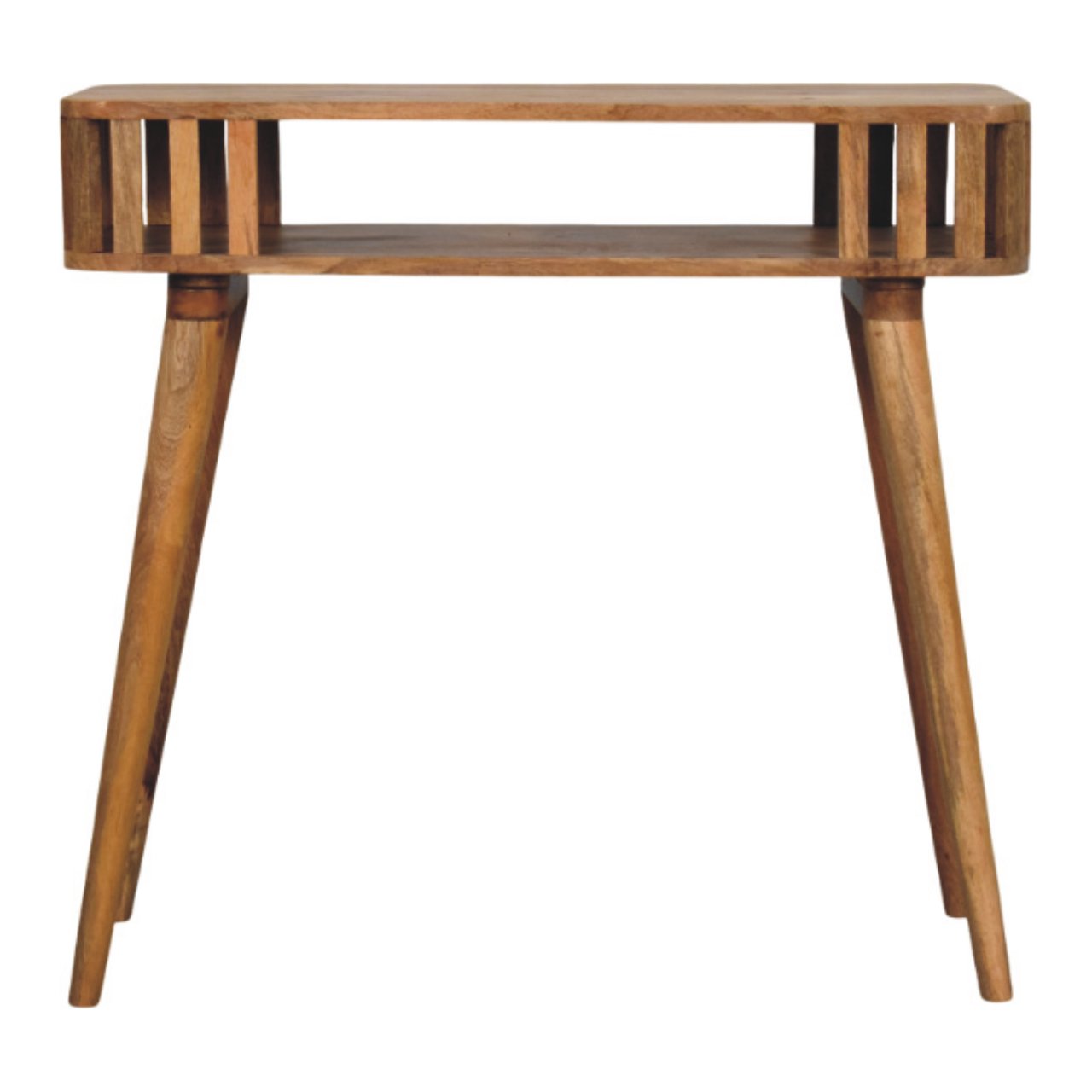 Slatted Oak-ish Console,1 Open Slot, Beige
