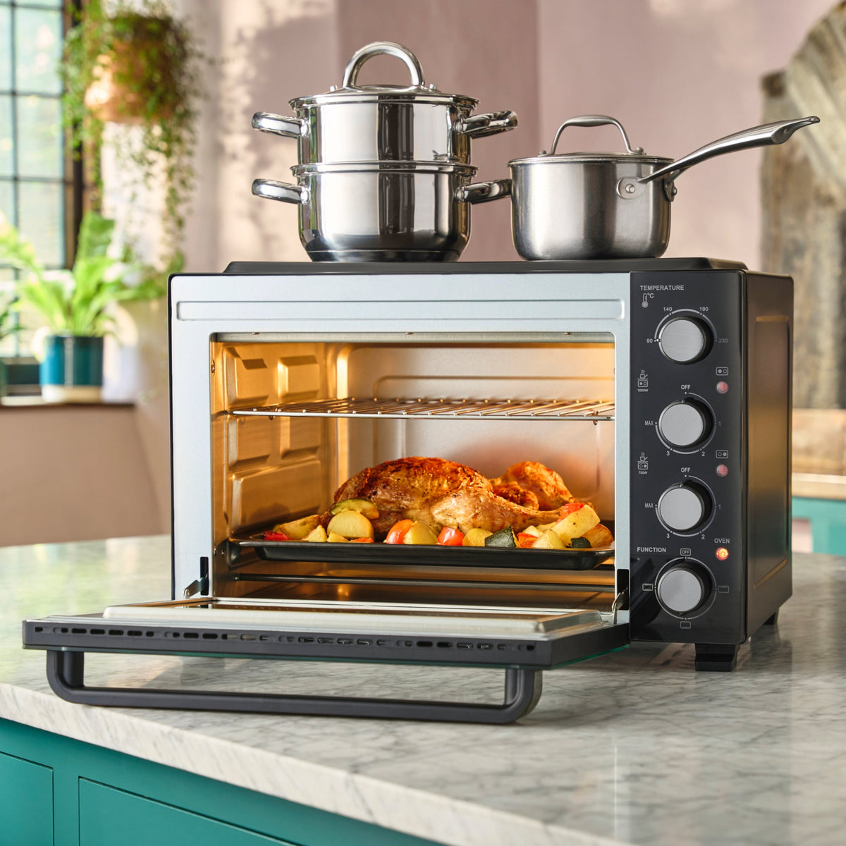 Cooks Professional 34l Mini Oven With 2 Ceramic Hobs - Countertop Cooker