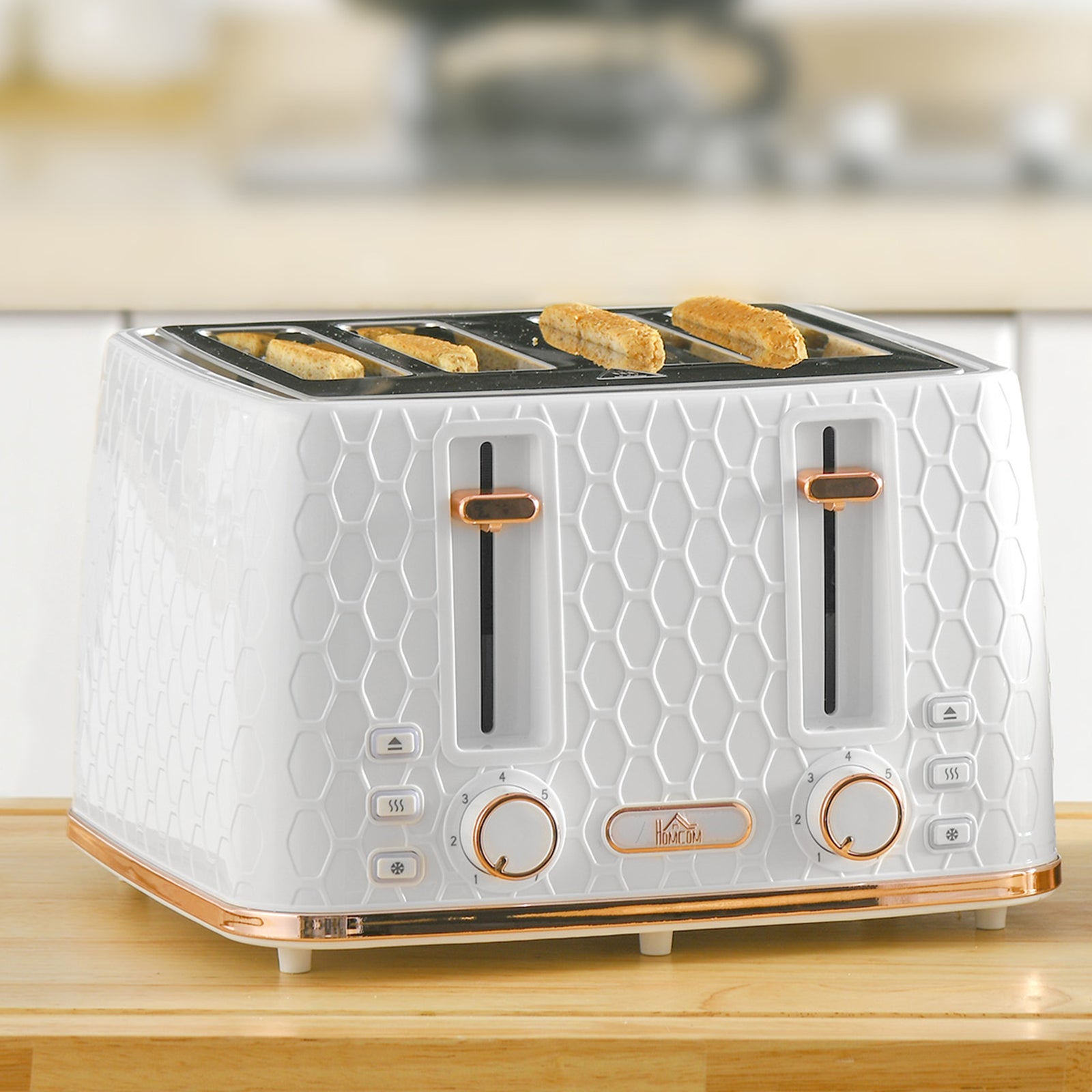 Toaster With 4 Slot, 7 Browning Levels, 1600w  Honeycomb | One Size | White