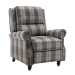 Modern Linen Upholstered Push Back Recliner Armchair With Adjustable Backrest & Hidden Footrest | Grey
