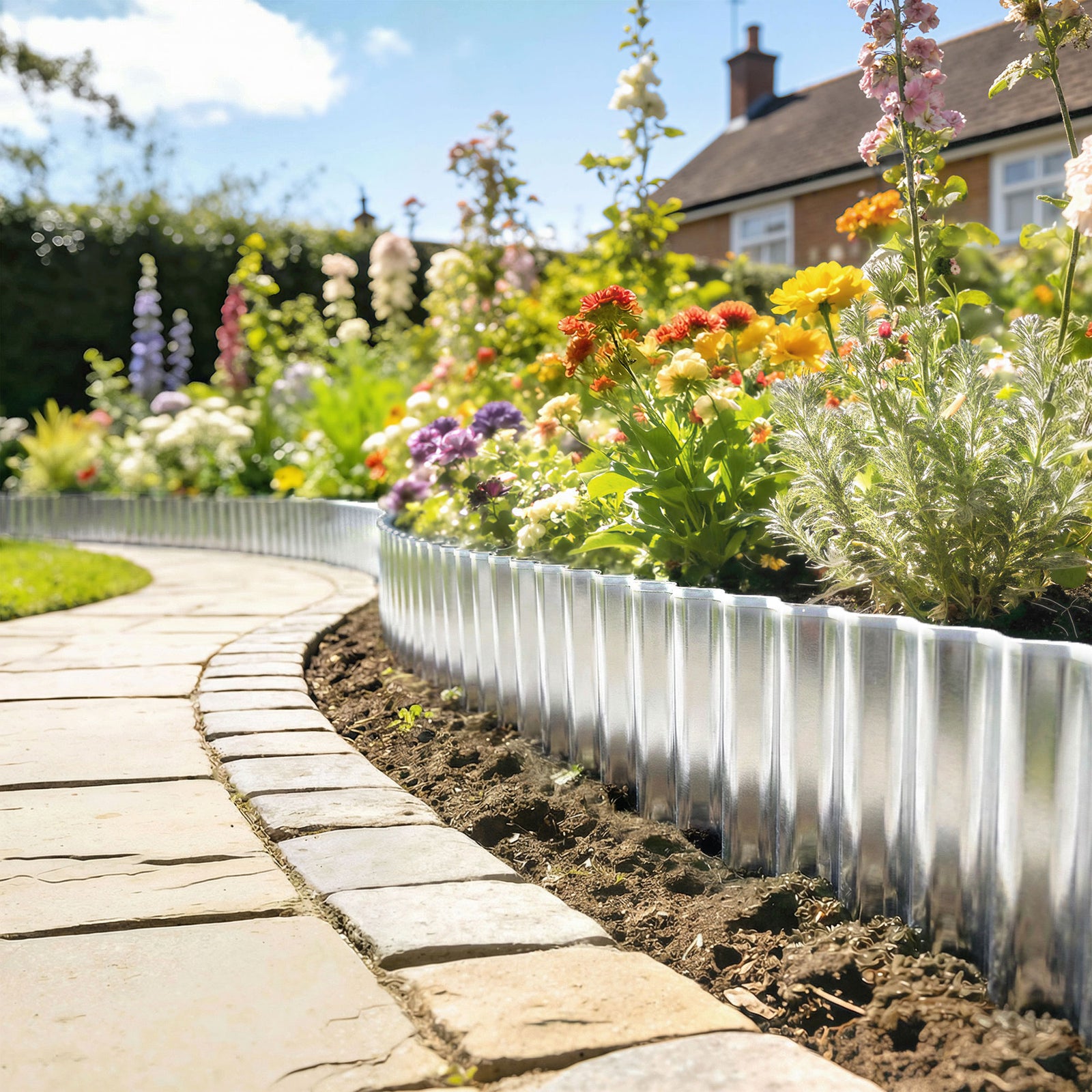 Metal Lawn Edging Border, 8 In X 21.3 Ft Garden Edging | Silver