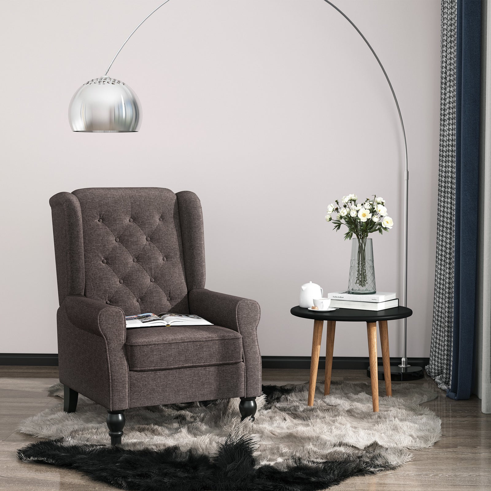 Accent Armchair Home Furniture Retro Tufted Club Wood | One Size | Brown