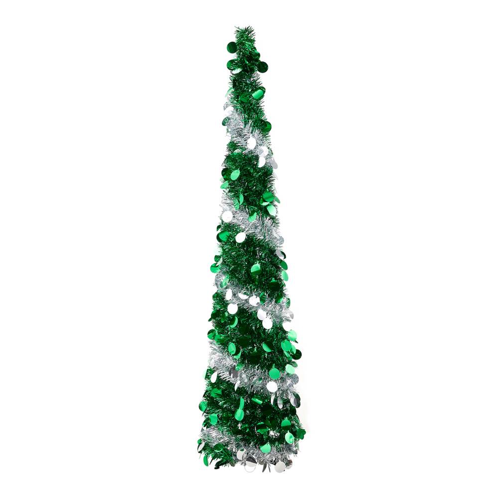 5ft Decorative Pop-up Artificial Tinsel Christmas Trees,green & White