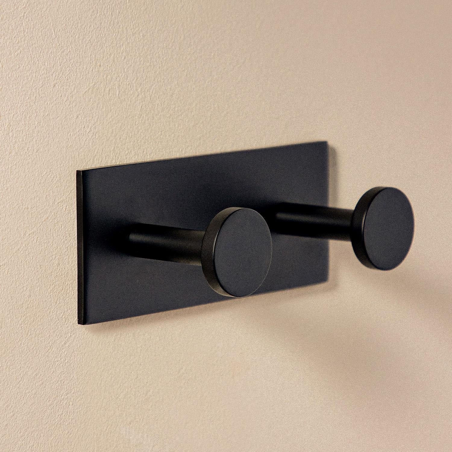 Double Towel Hook, Robe Hook, Self-adhesive, Black, Stick Collection
