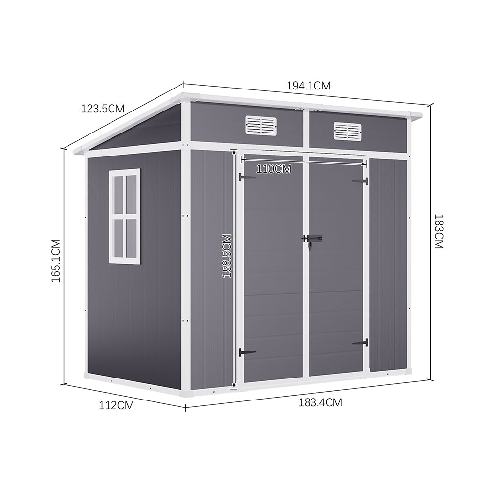 Outdoor Plastic Garden Storage Shed | Medium | Light Grey
