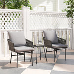 3-piece Rattan Bistro Set, Garden Table And Chairs, Grey
