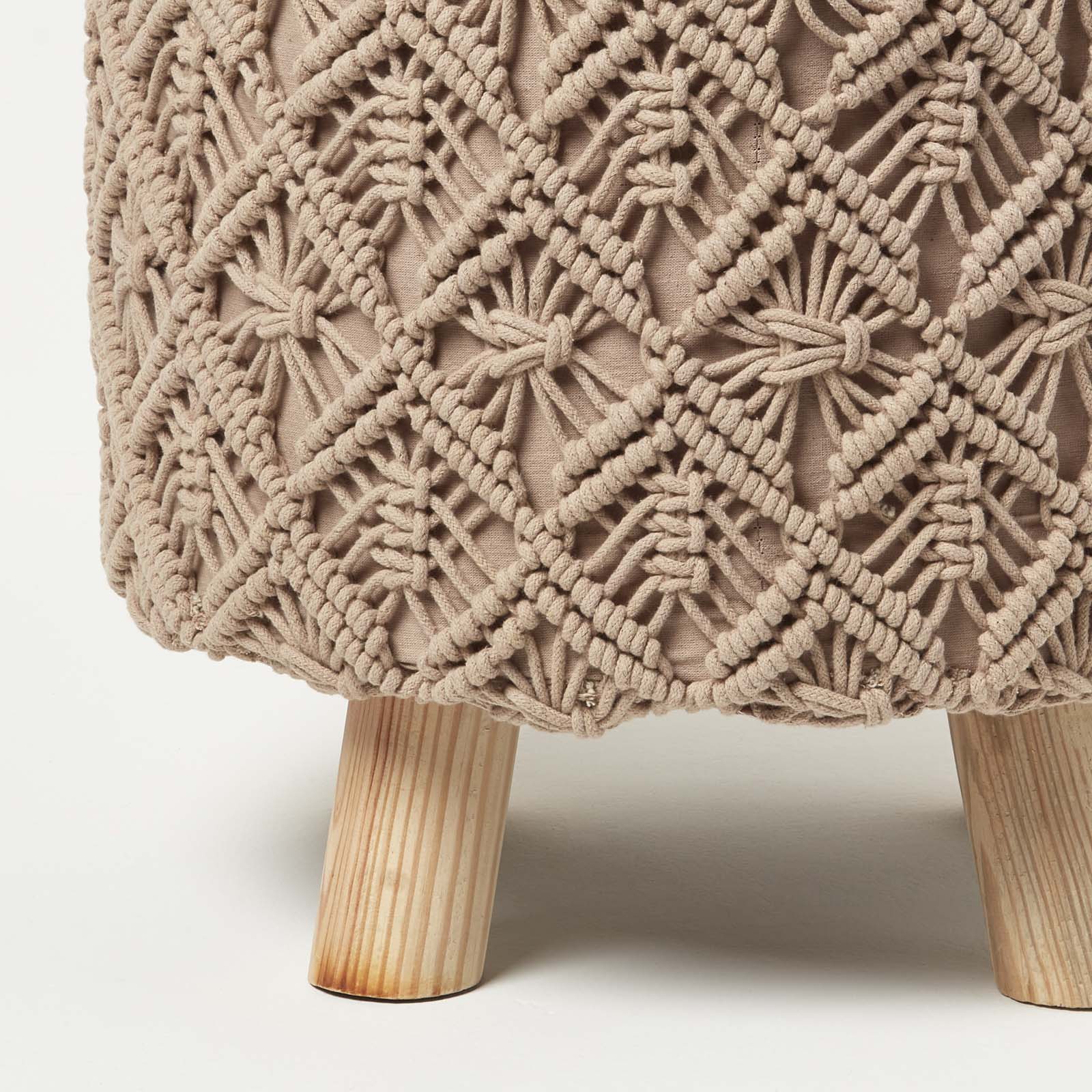 Indy Brown Macrame Storage Footstool | Brown