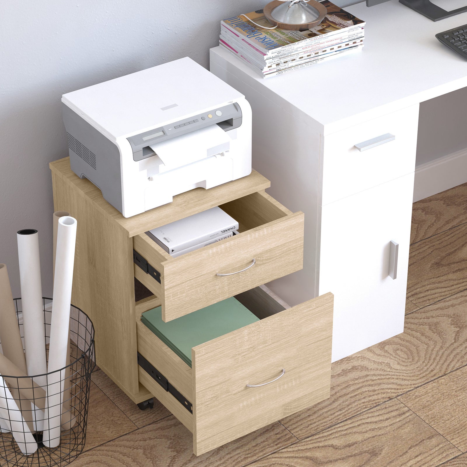 Pedestal Office Mobile Filing Cabinet 2 Drawer | One Size | Brown