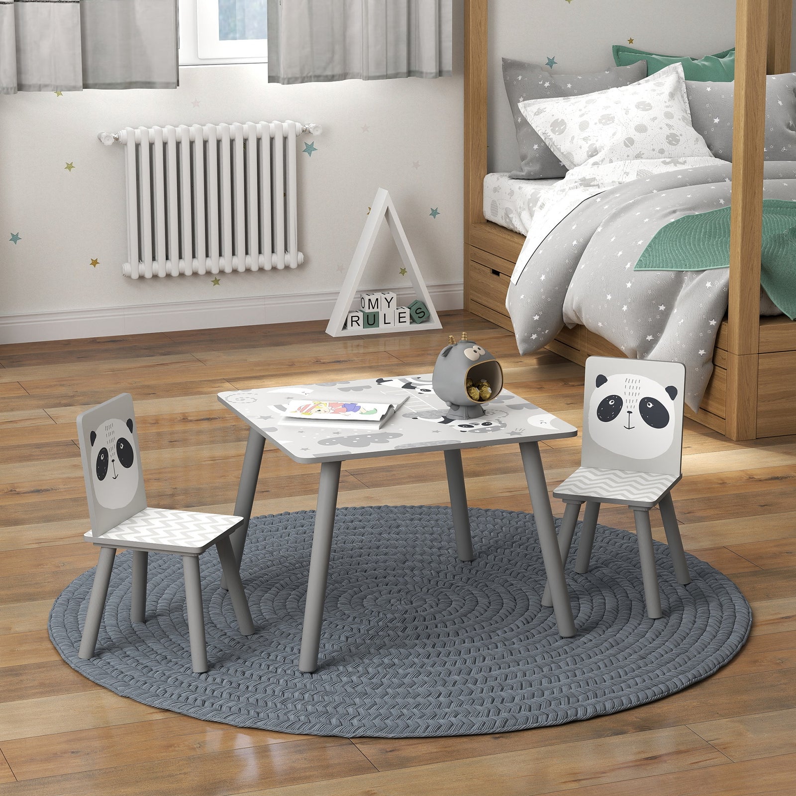 Kids Table And Chair Set, Toddler Table With 2 Chairs, Grey
