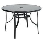 Round Metallic And Tempered Glass Garden Table With Parasol Hole Outdoor - 80cm/105cm Dia X 72 Cm H | Large | Black