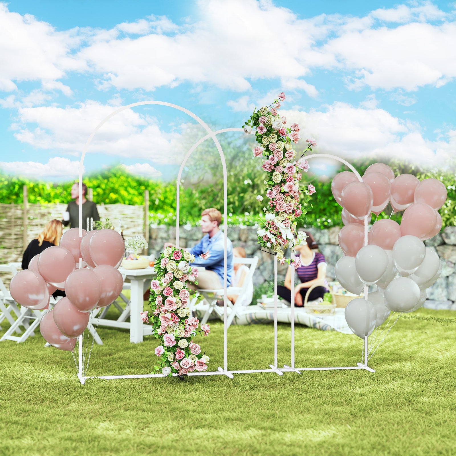 Outsunny Wedding Arch Frame Set, 2.2, 2, 1.8 M Arch Backdrop Stand White