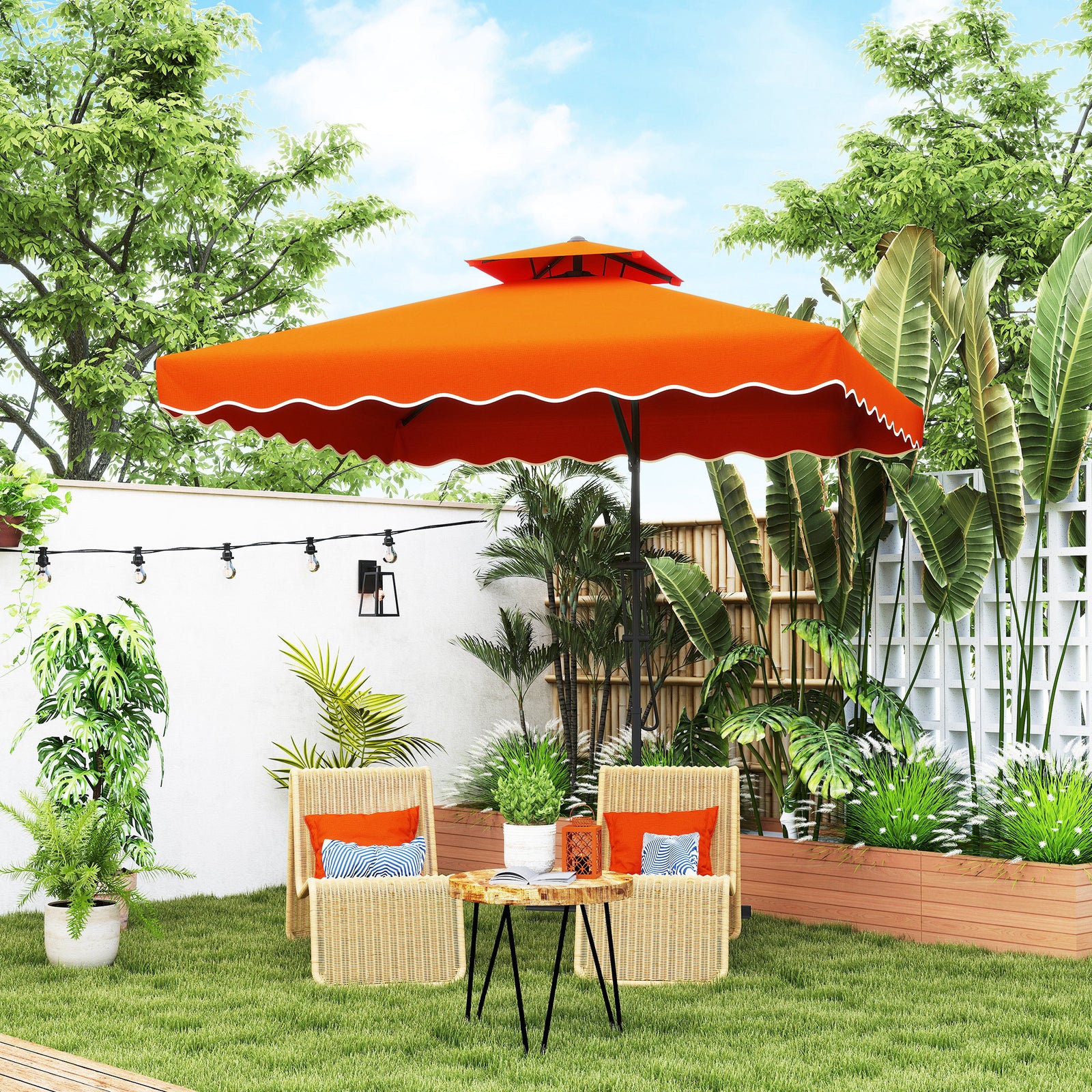 2.5m Square Cantilever Parasol W/ Ruffles | Orange