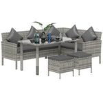 5 Pcs 6 Seater Corner Garden Sofa With Glass Top Table