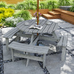 8 Seat Outdoor Wooden Picnic Table With Bench, Parasol Hole