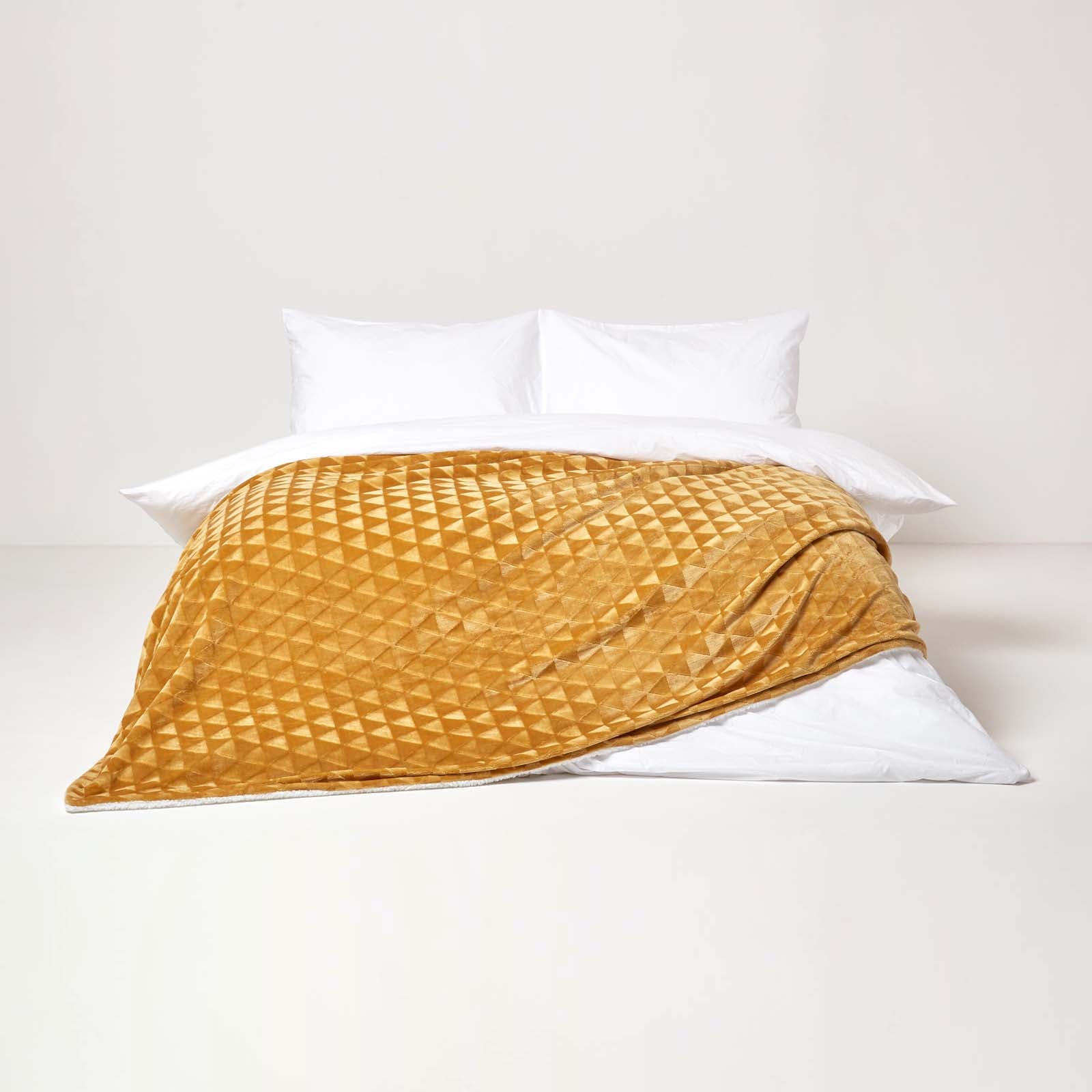 Geometric Triangle Velvet Throw | 200cm x 230cm | Mustard