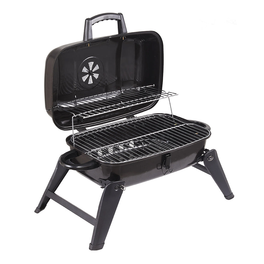 Portable Charcoal Bbq Grill – Outdoor Patio & Camping Stove With Large Cooking Area, Adjustable Charcoal Pan, Black