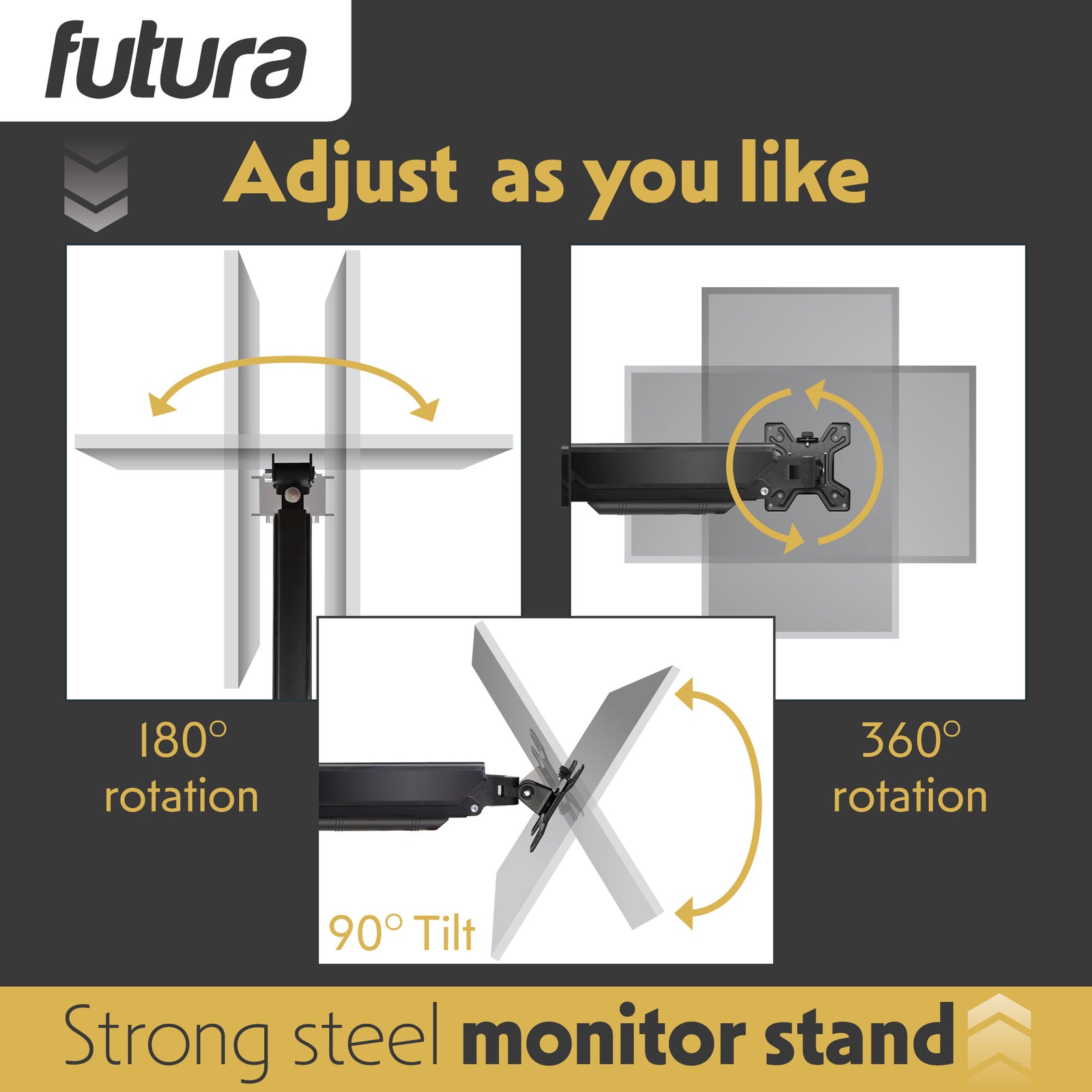 Single & Dual Monitor Arm Desk Mount Gas Spring Bracket 13-32 Inch Screens, Adjustable Stand, Full Motion Tilt Swivel Rotation | Dual Monitor Arm | Black