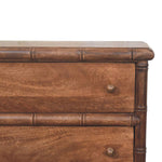 Solid Wood Bamboo Carved Chest, 3 Drawers, Dark Brown