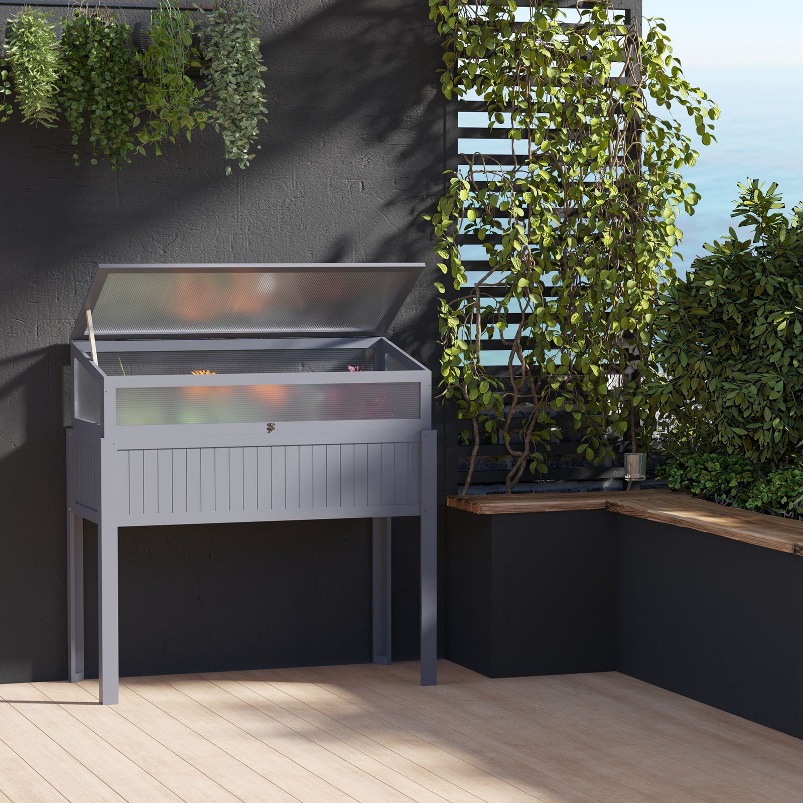 Raised Garden Bed 2-in-1 Wood Cold Frame | Gray