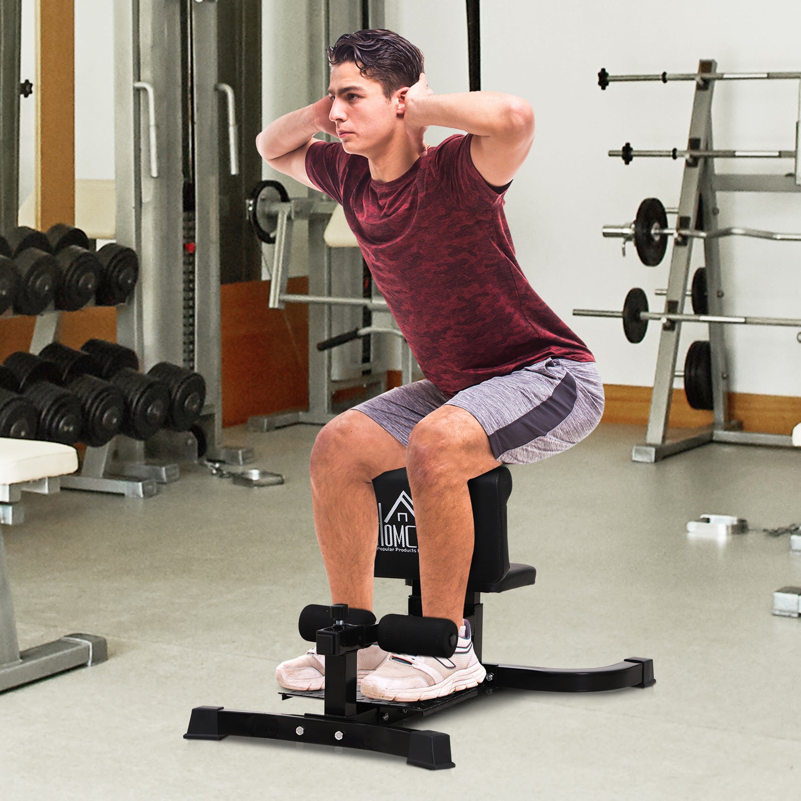 HOMCOM Squat Bench Trainer, Sit Up Machine, Black