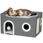 Cat Cave With Fluffy Ball And Scratch Pad For Indoor Pets