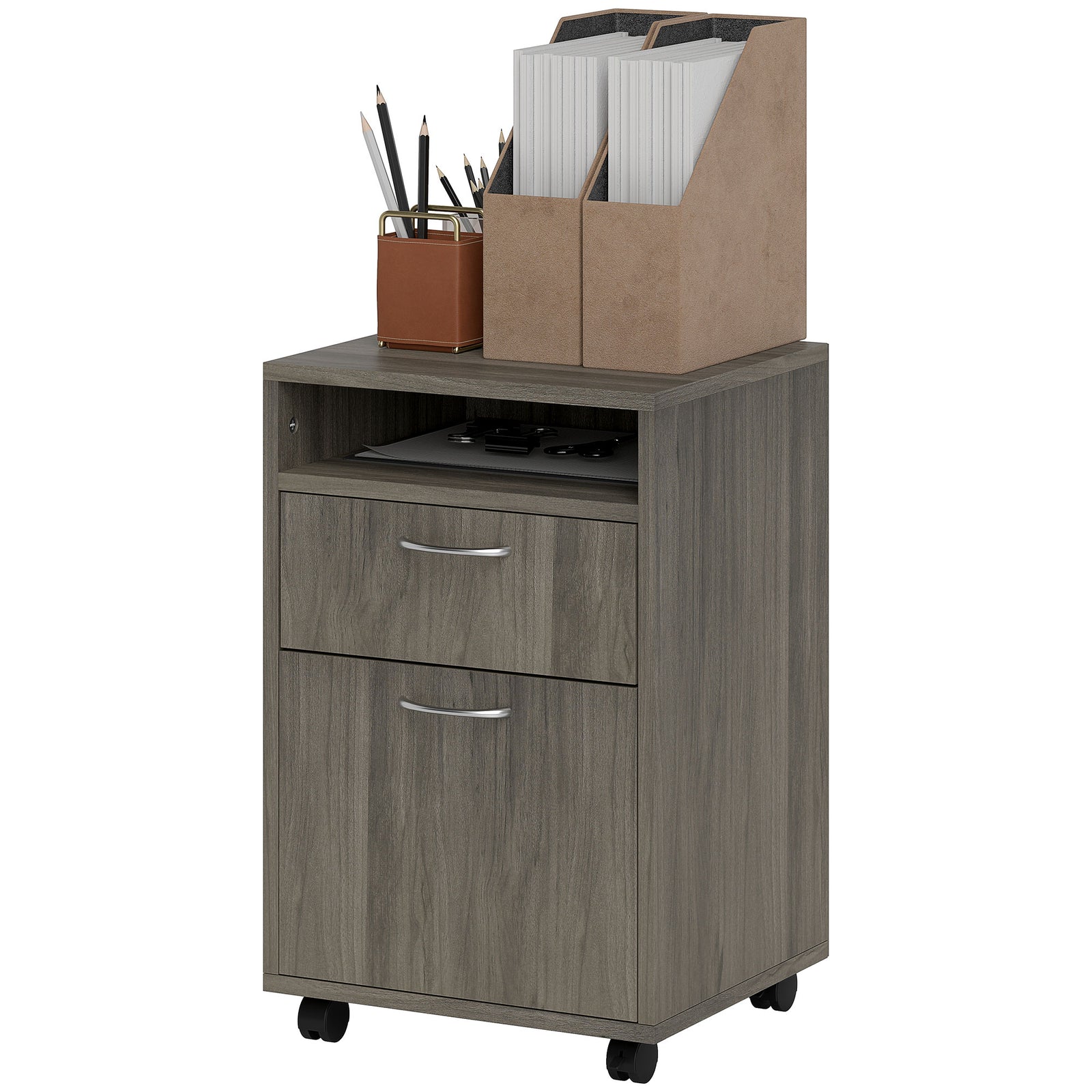 60cm Filing Cabinet With Drawers And Open Shelf | Gray