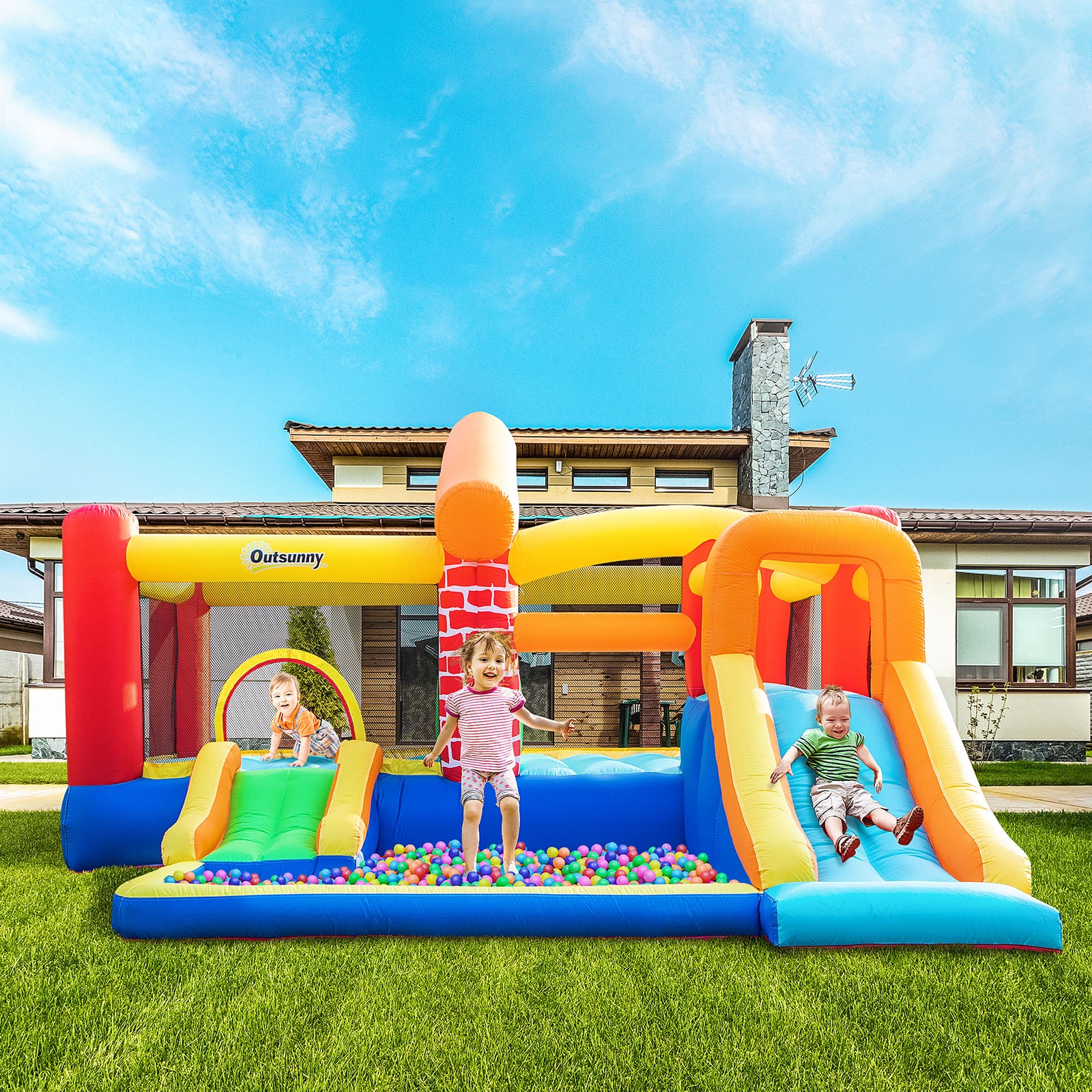 Kids Bouncy Castle With Double Slides Pool Trampoline With Blower