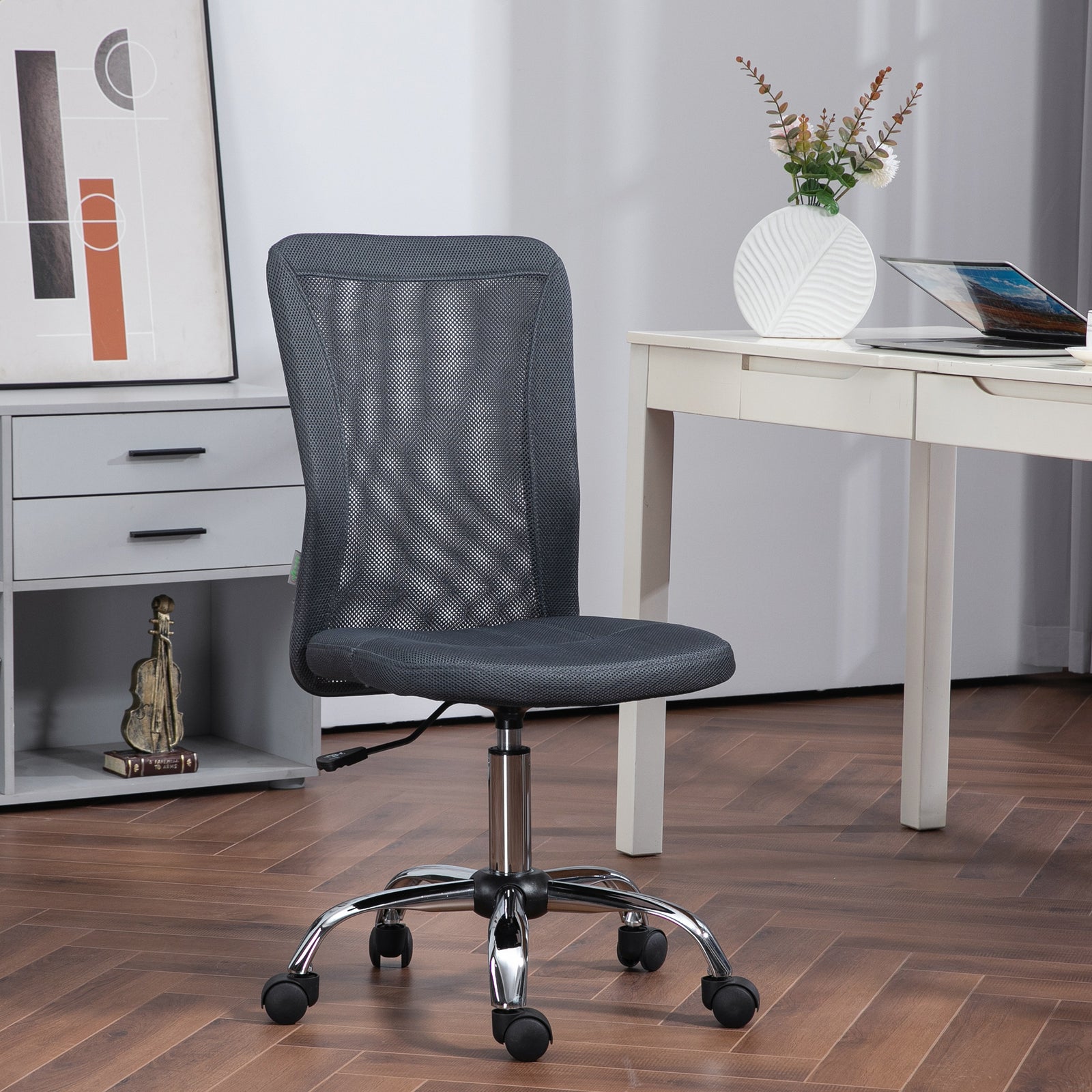 Armless Mesh Office Chair 5 Wheels | Dark Gray