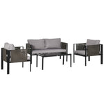 4 Piece Garden Sofa Set Tempered Glass Table