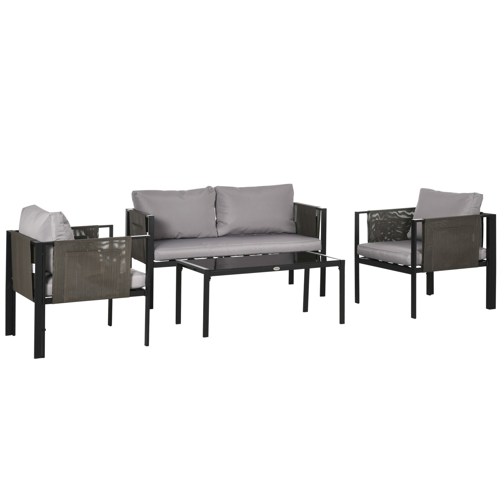 4 Piece Garden Sofa Set Tempered Glass Table