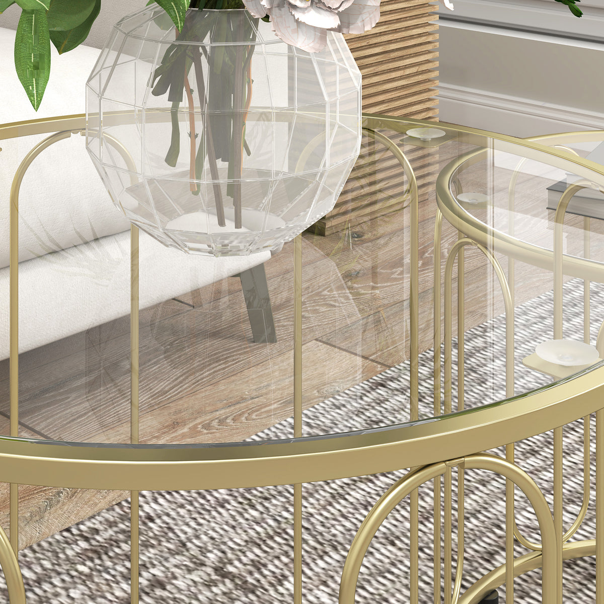 Coffee Table Set Of 2, Nest Of Tables With Metal Frame | One Size | Gold