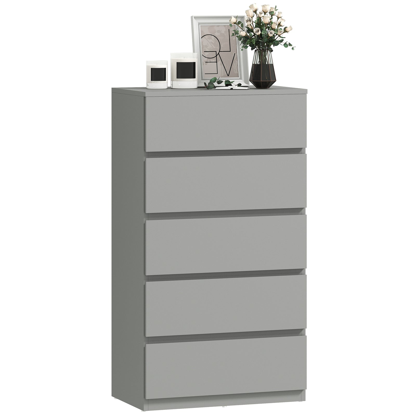 Bedroom Chest Of Drawers, 5 Drawers Dresser, Drawer Unit | Grey