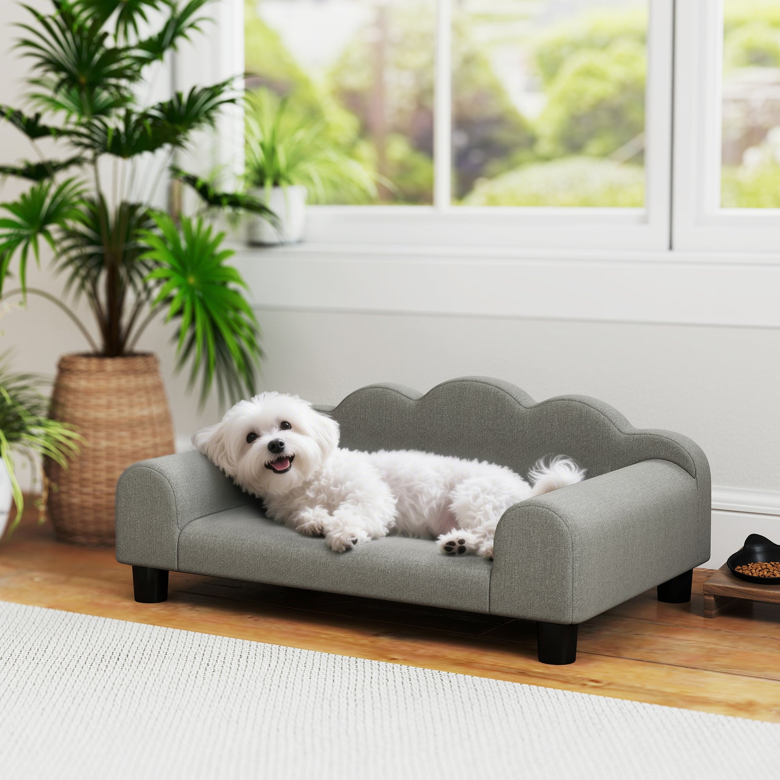 Dog Sofa Bed, Cat Sofa With Backrest, Armrest, For Small Dogs | Grey