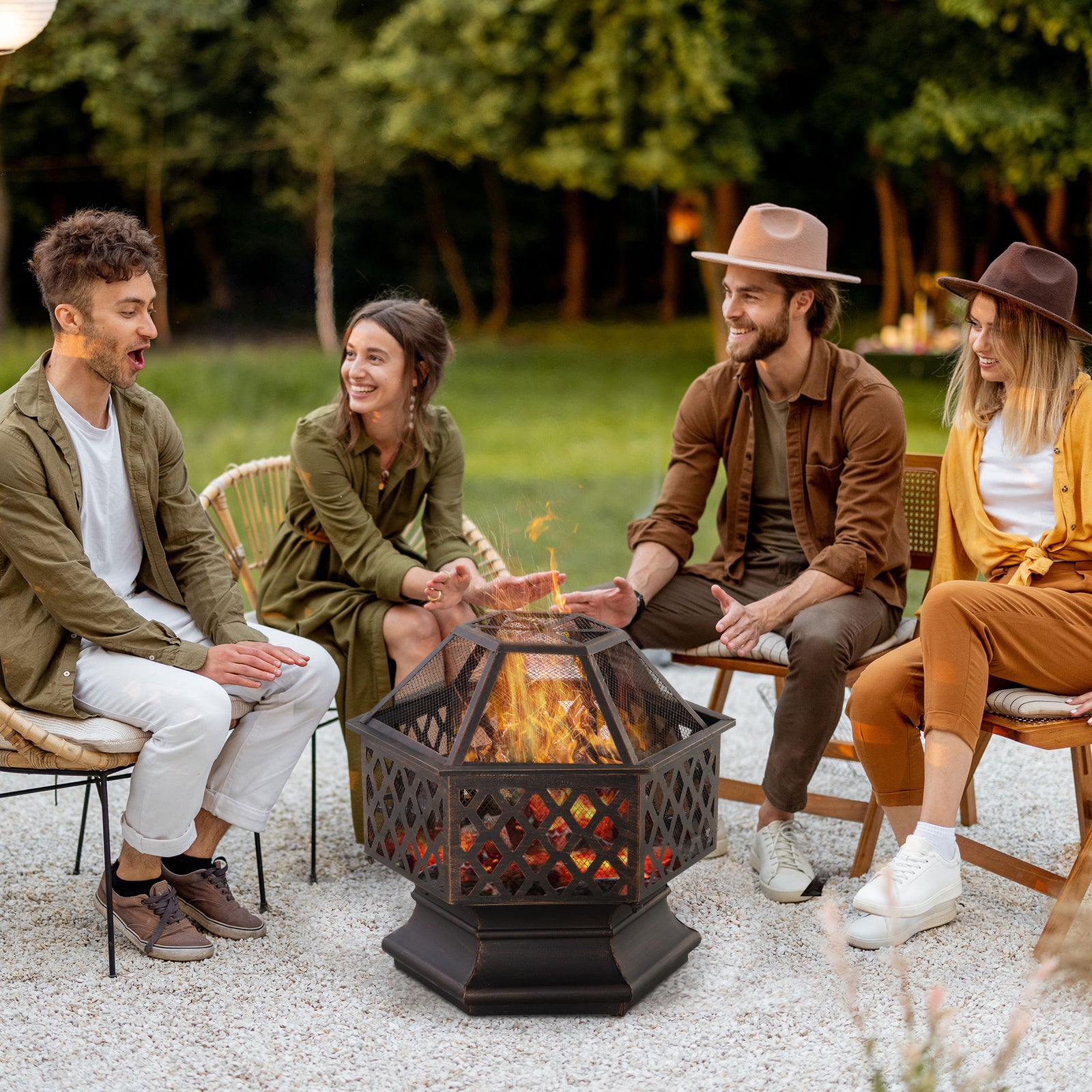 Outdoor Fire Pit W/ Screen & Poker, Bronze