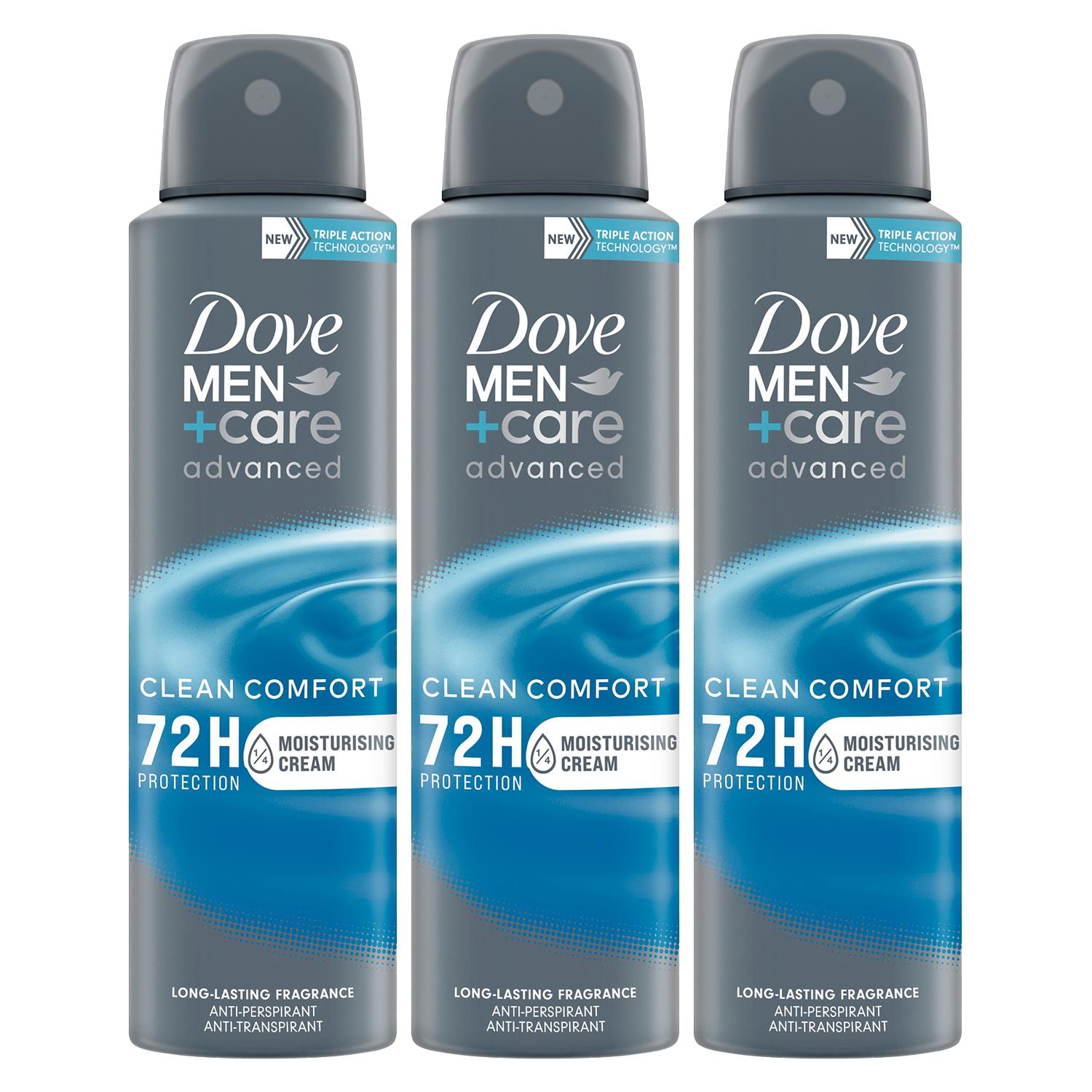 Men+care Antiperspirant Deodorant 72h Protection, Clean Comfort, 3x 150ml