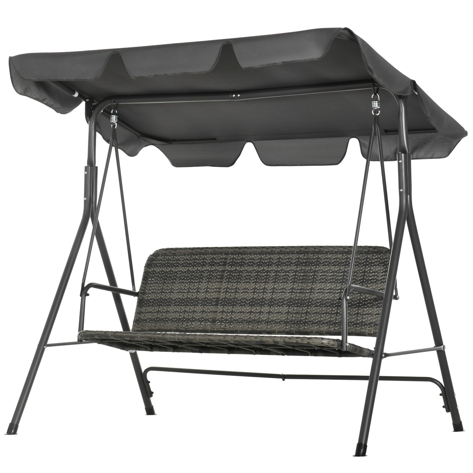 3-person Outdoor Rattan Swing Chair Hanging W/ Stand, Canopy