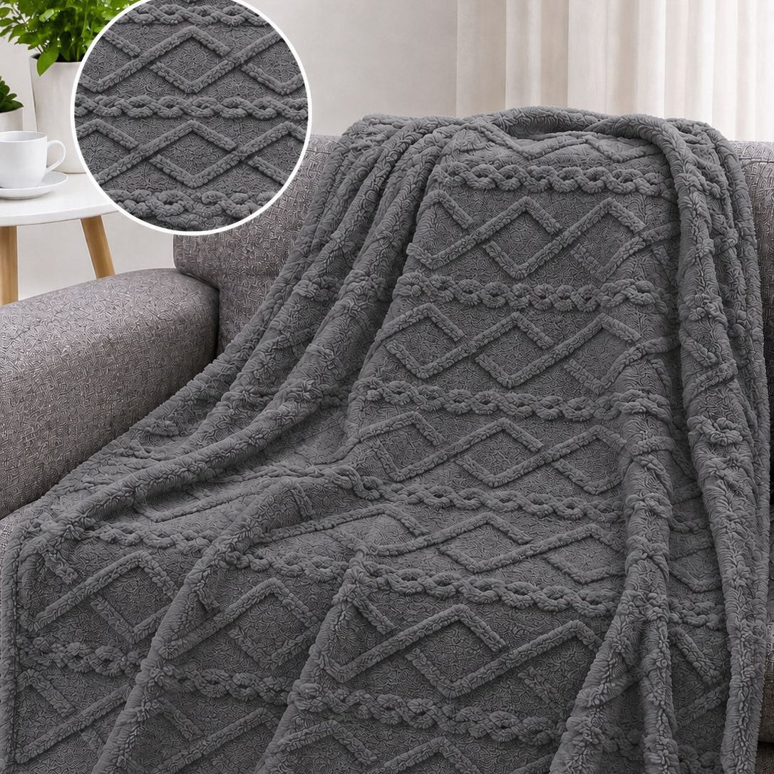 Textured Cable Throw Blanket – Soft Cosy Decorative Throw 150 X 200cm | 150cm x 200cm | Charcoal