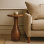 Curved Base Side Table – Solid Wood, Amber Oak Finish